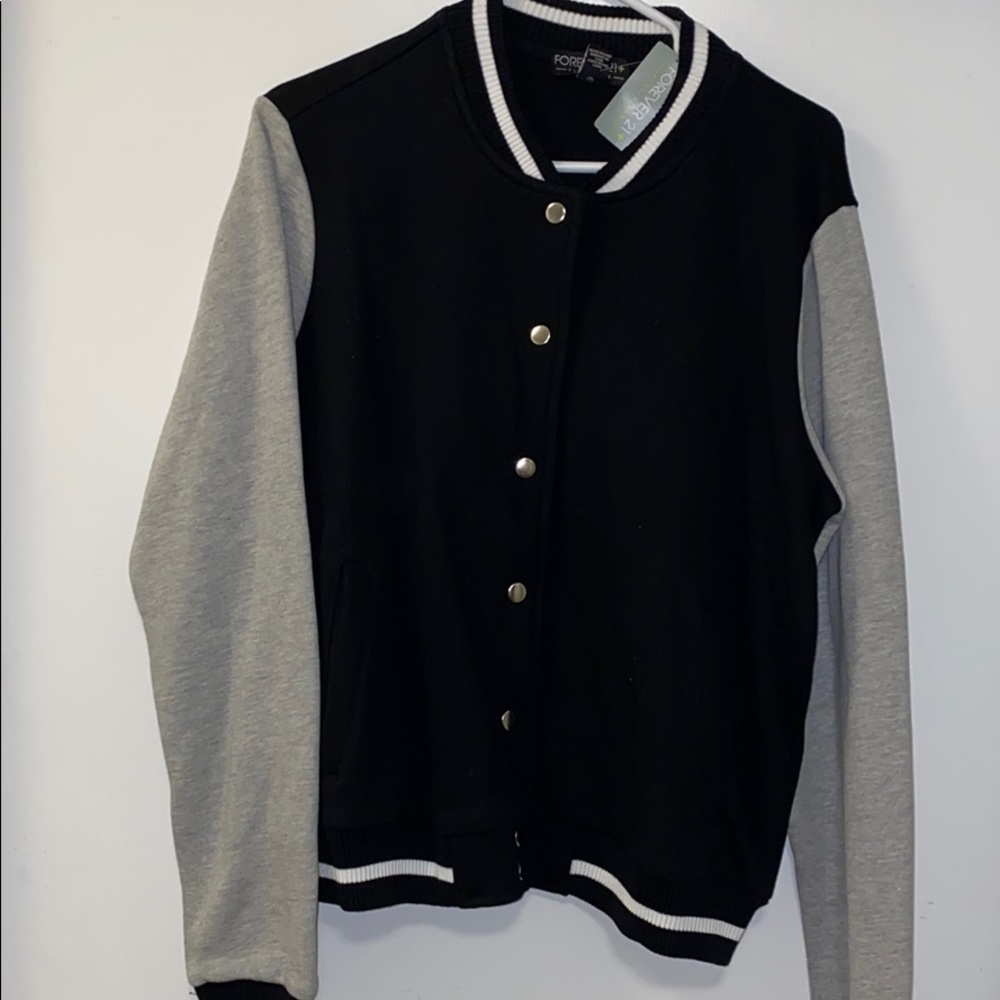 Plus size 1X black gray crop letterman jacket